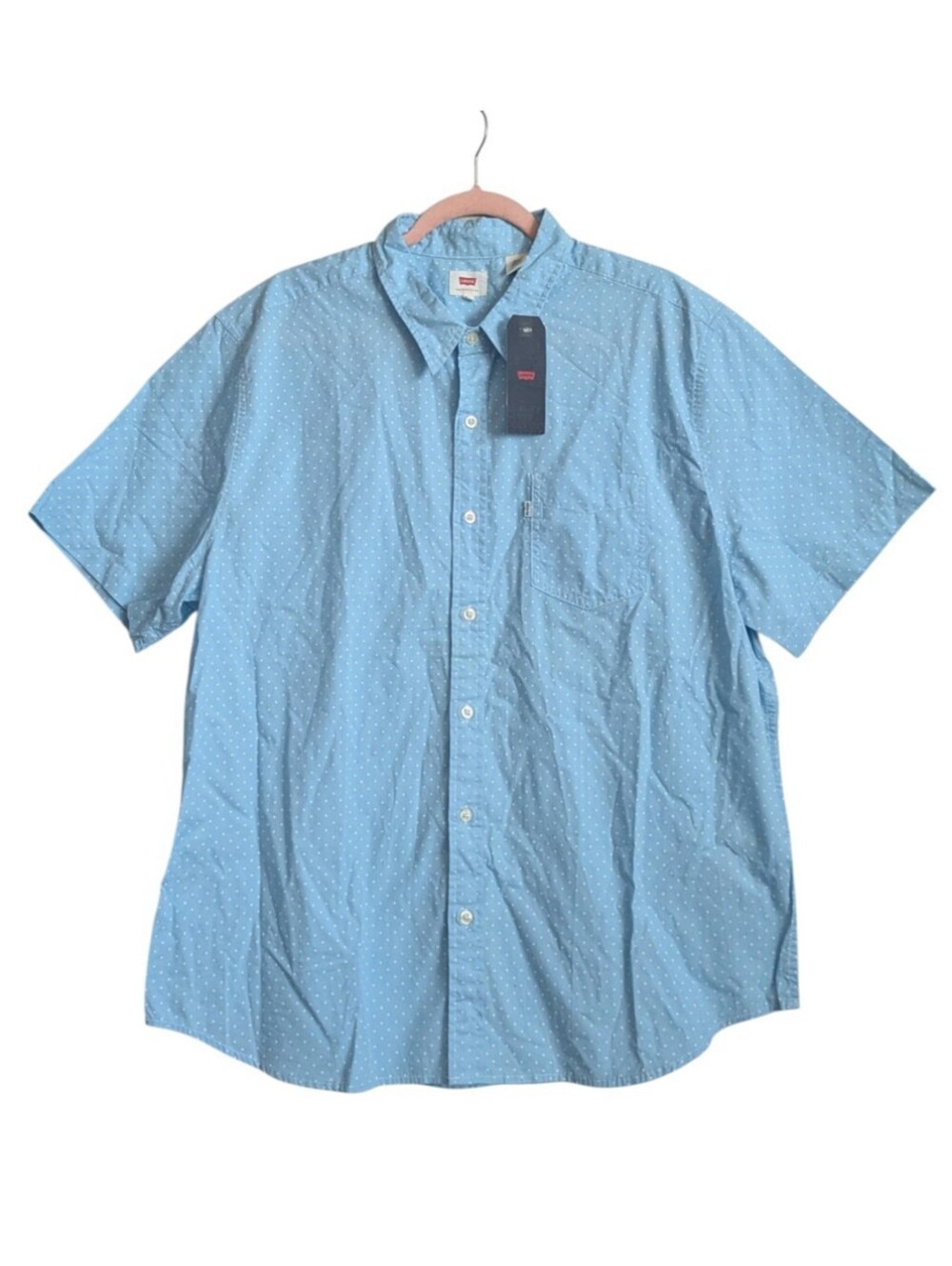 LEVI'S Polka Dot Button Down Shirt Short Sleeve Relaxed Light Blue/White XXL NWT